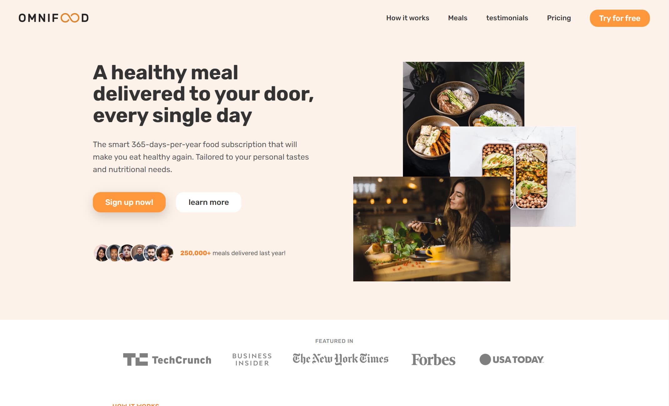 Image of the hero section for the OmniFood website